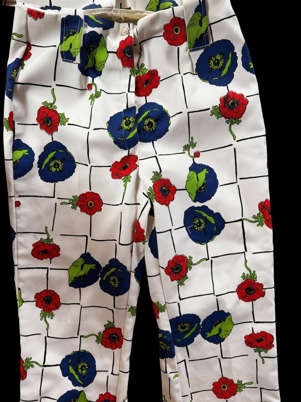 Late 60s Evan-Picone 2-Piece Poppy Print Woven Cotton Duck Canvas Vest & Trouser - Picture 3 of 7